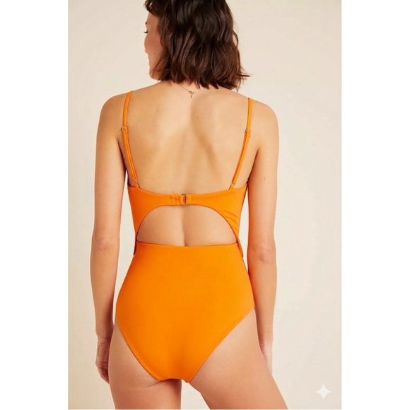 Mara Hoffman Kia One Piece Swimsuit Med Orange Ribbed Cutout Resort Vacation NWT - Picture 4 of 14